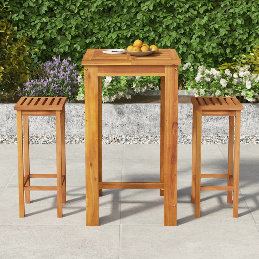 Conjunto de bar para jardim 3 pcs madeira de acácia maciça