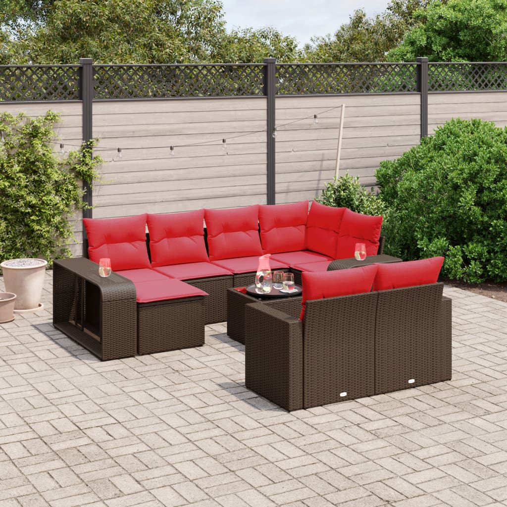 Conjunto de sofá de jardim com 11 peças e almofadas em rattan sintético marrom