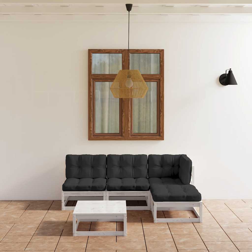 5 Pcs conjunto lounge de jardim c/ almofadões pinho maciço