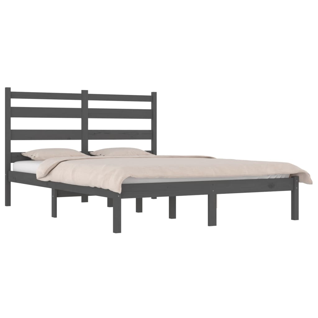 Estrutura de cama 200x200 cm pinho maciço cinzento