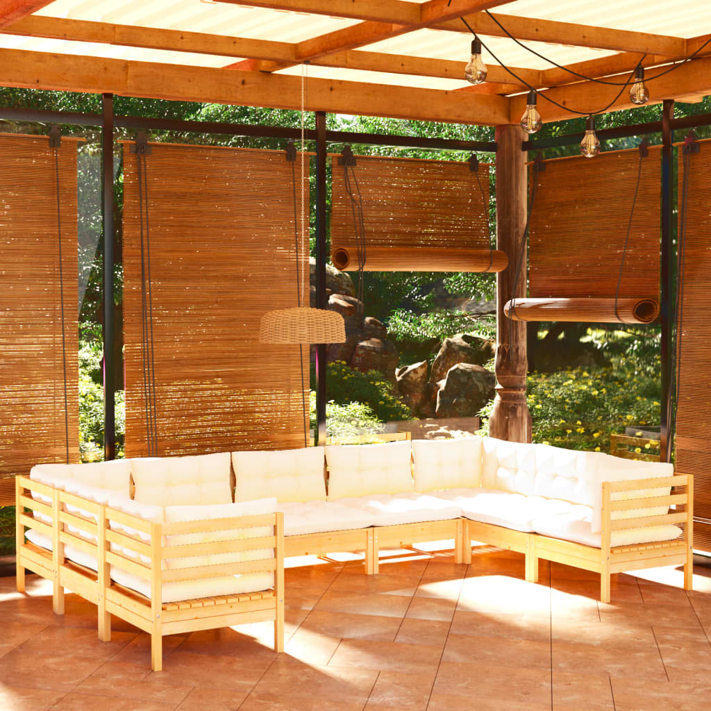 9 Pcs conjunto lounge jardim c/ almofadões cor creme pinho