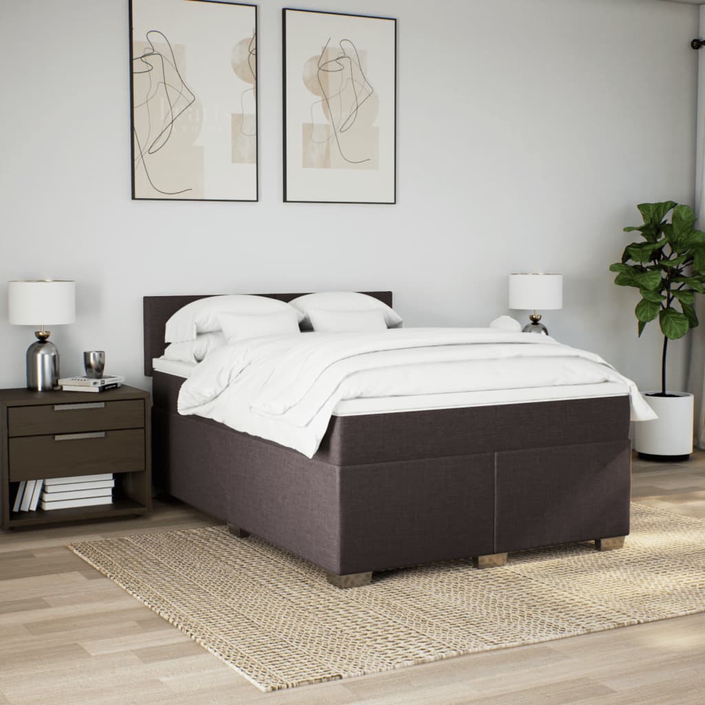 Cama com molas/colchão 160x200 cm tecido castanho-escuro