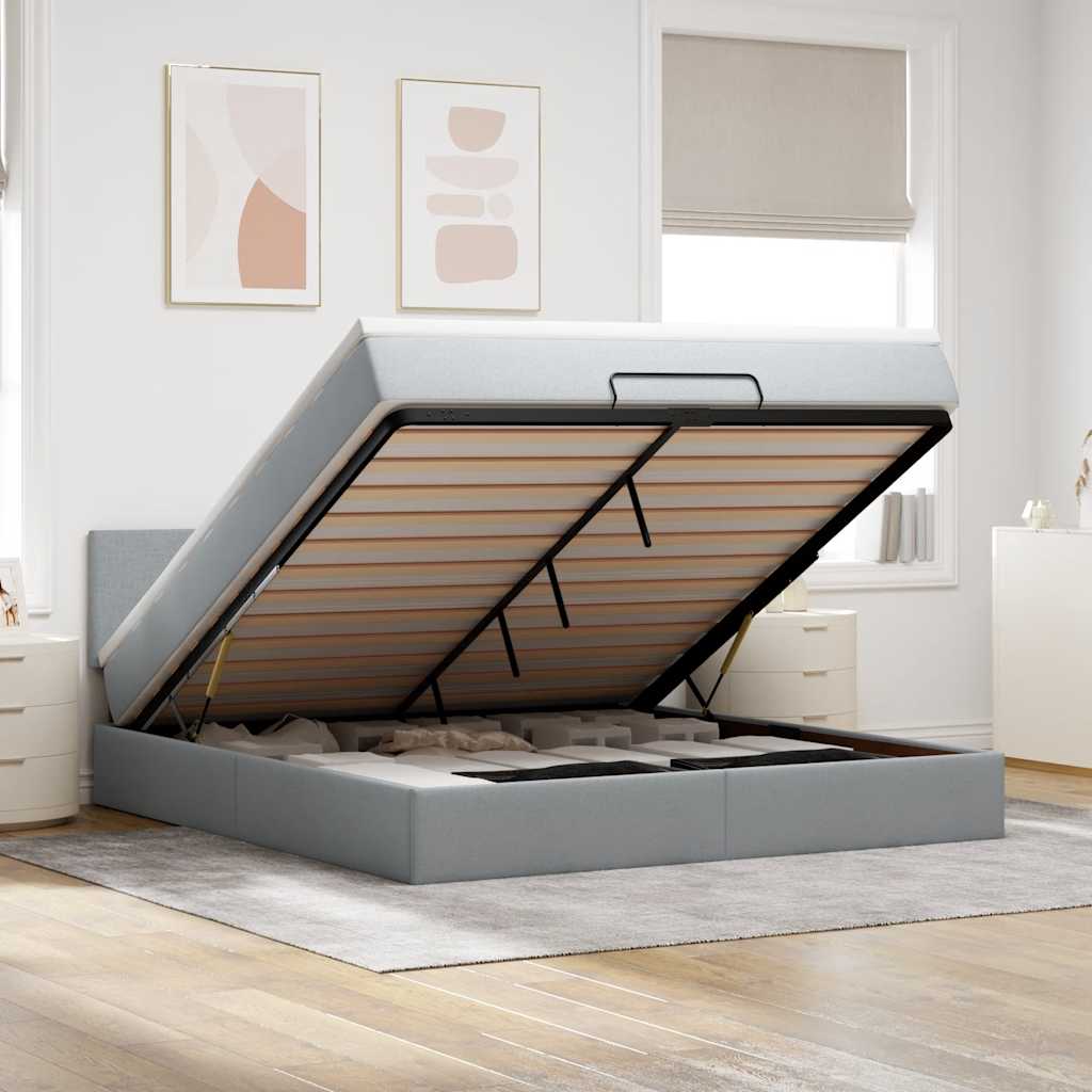 Estrutura de cama otomana com colchão 180x200 cm cinzento claro