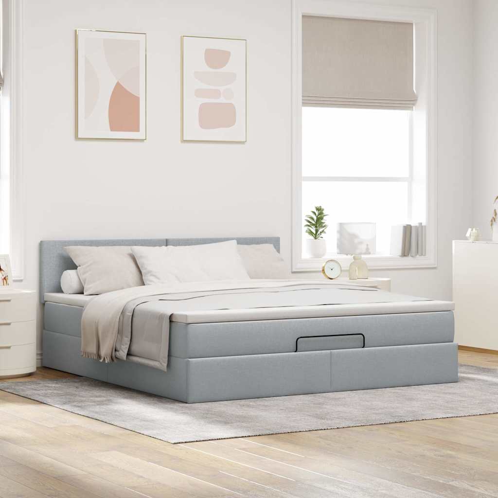 Estrutura de cama otomana com colchão 180x200 cm cinzento claro