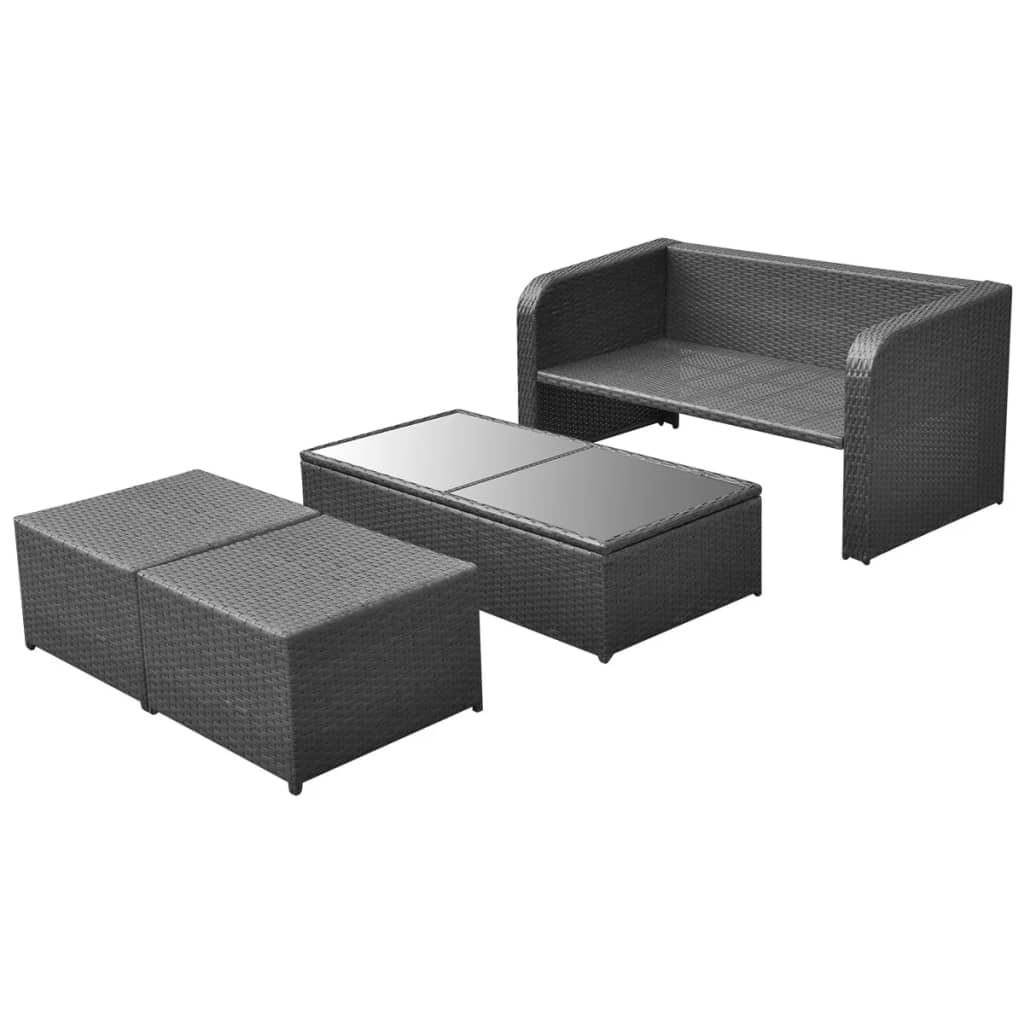 4 Pcs conjunto lounge de jardim c/ almofadões vime PE preto