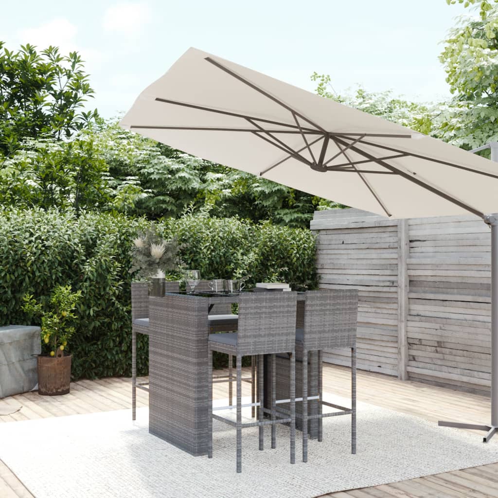 5 Pcs conjunto de bar p/ jardim c/ almofadões vime PE cinzento