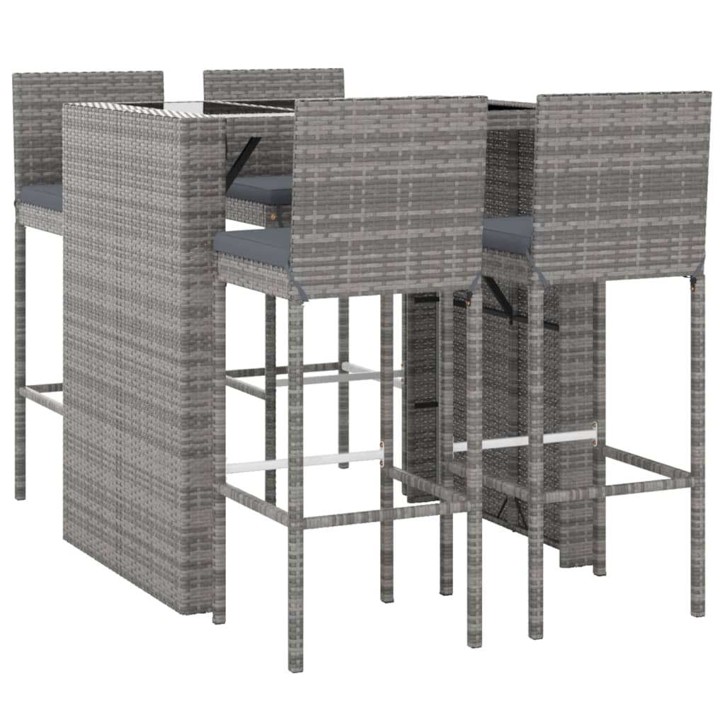 5 Pcs conjunto de bar p/ jardim c/ almofadões vime PE cinzento