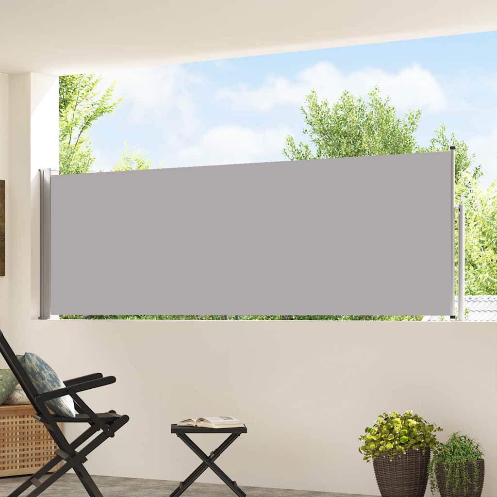 Toldo lateral retrátil para pátio 100x500 cm cinzento