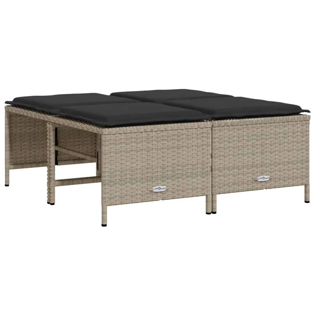 5 Pcs conj. sofás jardim c/ almofadões vime PE cinzento-claro