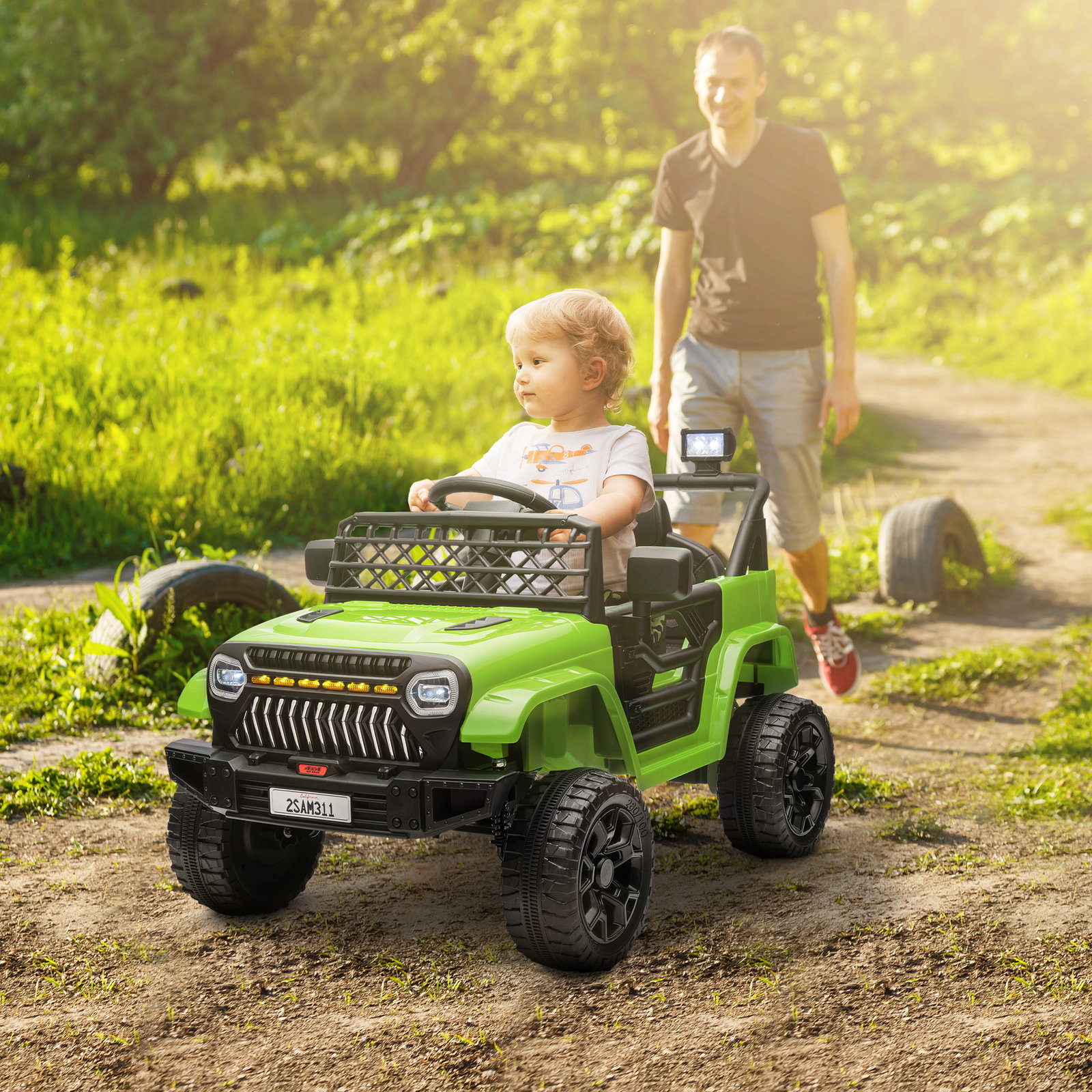 Carro elétrico para crianças carro elétrico infantil utv 12v com velocidade ajustável USB e faróis 95x62,5x65 cm verde