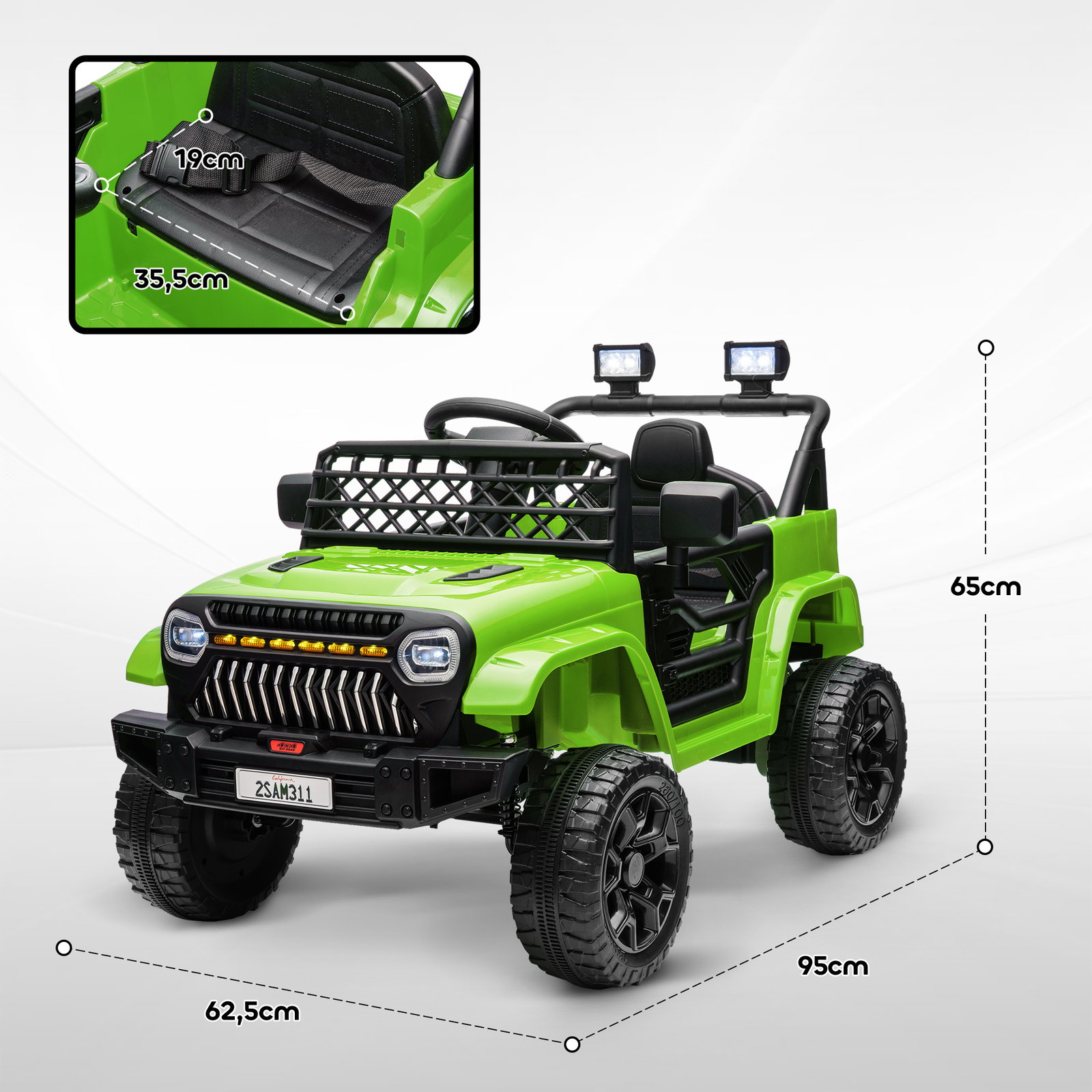 Carro elétrico para crianças carro elétrico infantil utv 12v com velocidade ajustável USB e faróis 95x62,5x65 cm verde