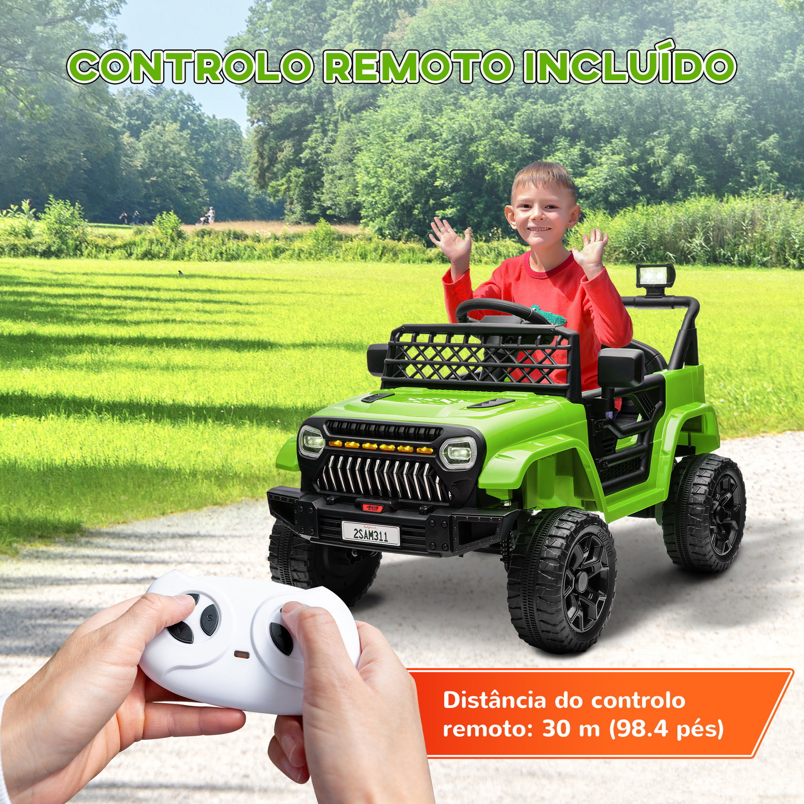 Carro elétrico para crianças carro elétrico infantil utv 12v com velocidade ajustável USB e faróis 95x62,5x65 cm verde