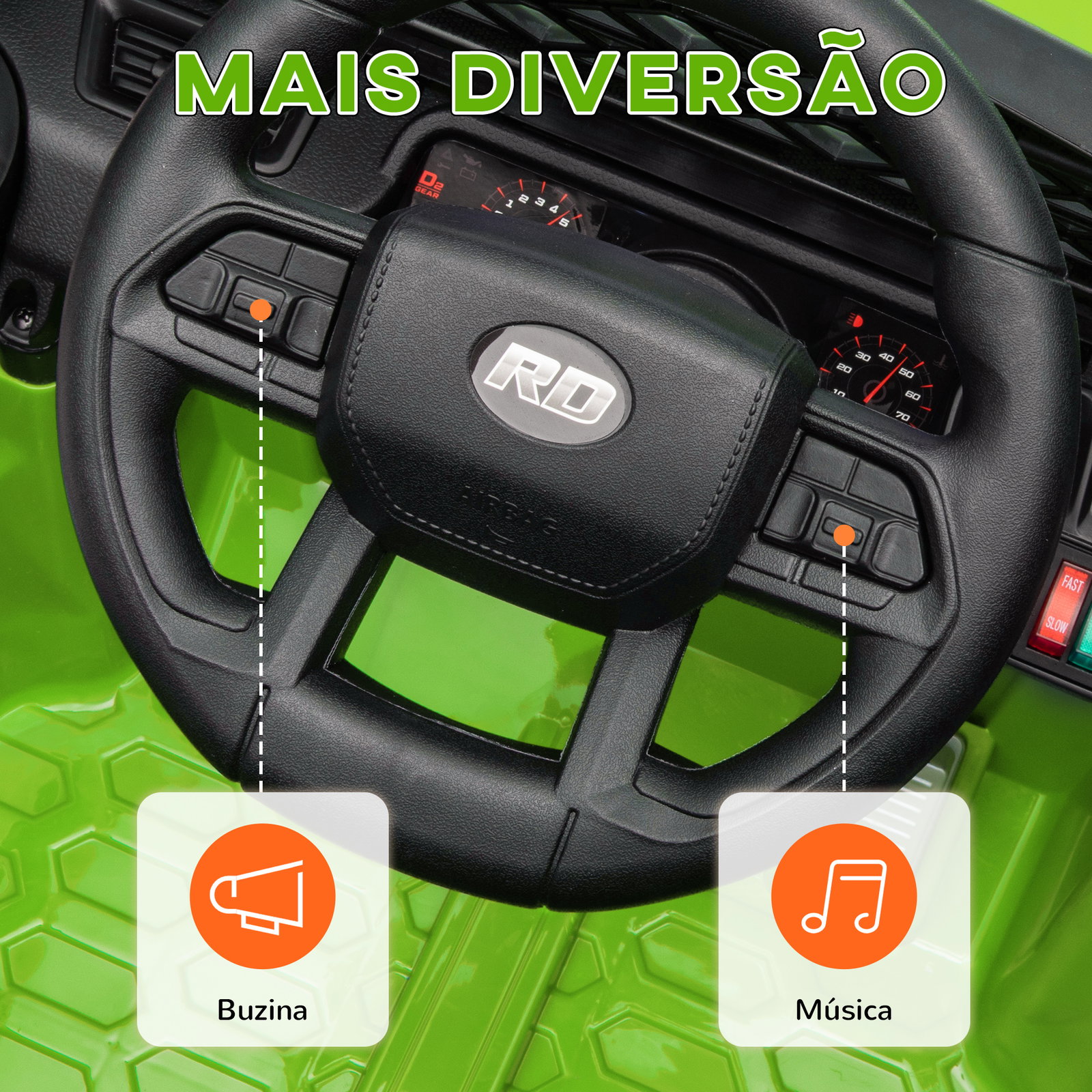 Carro elétrico para crianças carro elétrico infantil utv 12v com velocidade ajustável USB e faróis 95x62,5x65 cm verde