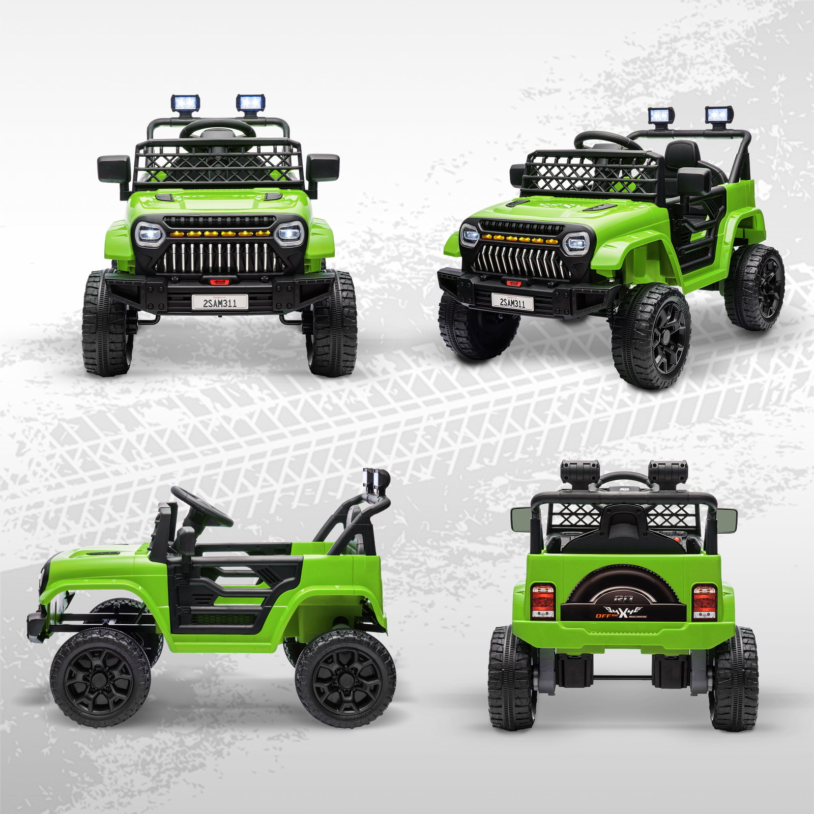 Carro elétrico para crianças carro elétrico infantil utv 12v com velocidade ajustável USB e faróis 95x62,5x65 cm verde