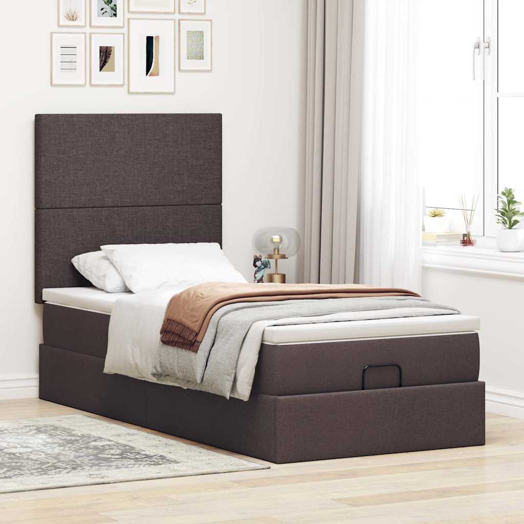 Cama otomana com colchão 100x200 cm tecido castanho escuro