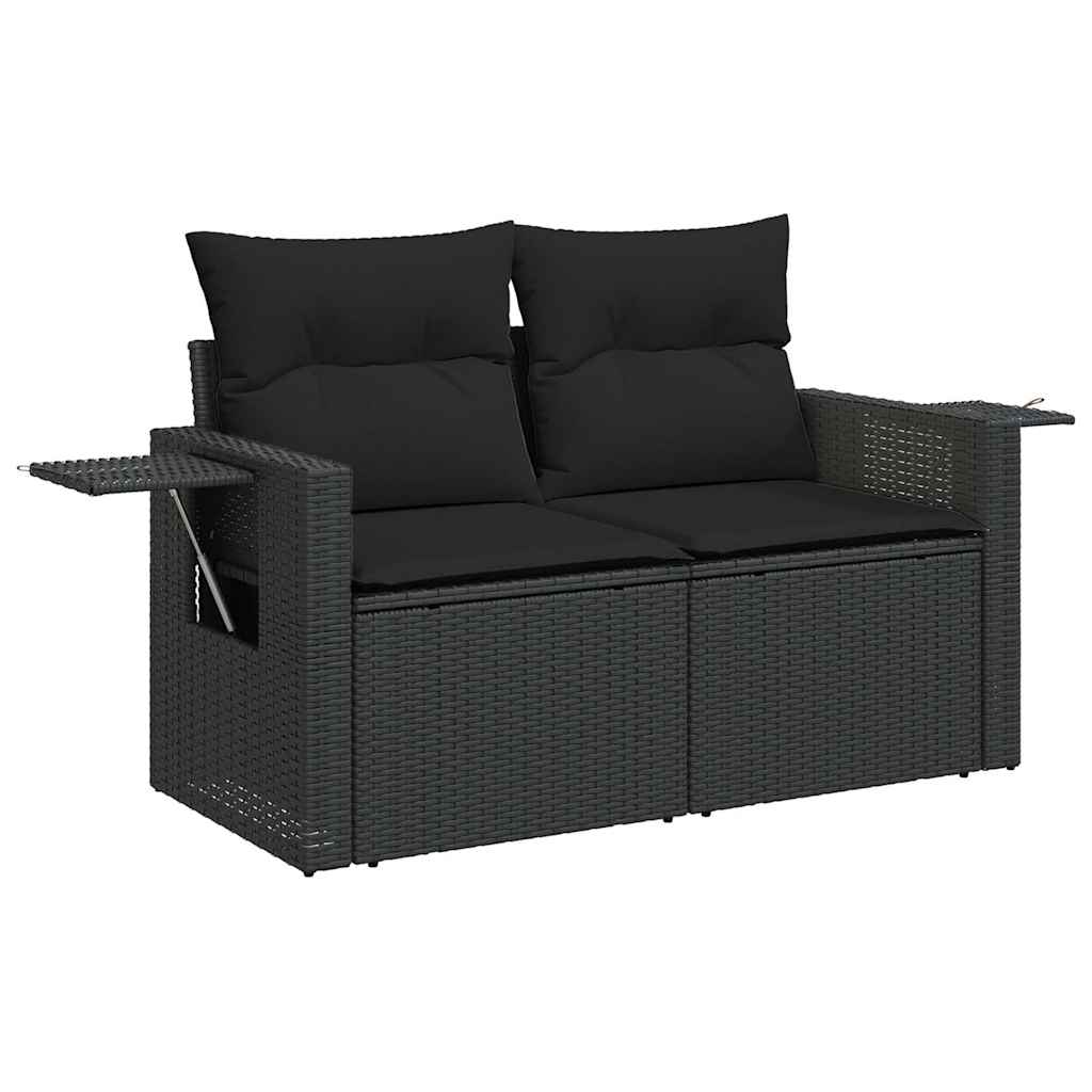 6 Pcs conjunto sofás de jardim c/ almofadões vime PE preto