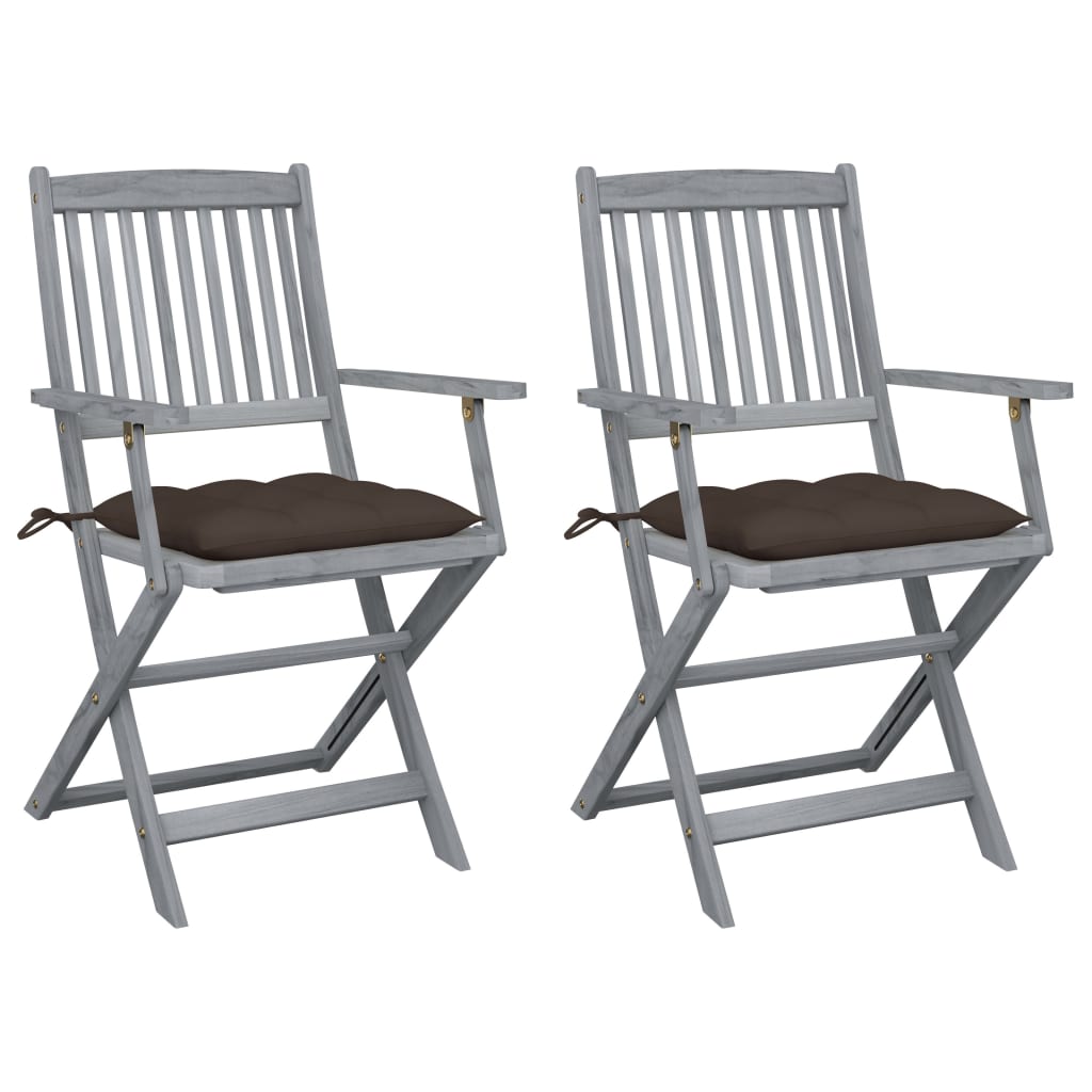 Cadeiras exterior dobráveis c/ almofadões 2 pcs acácia maciça