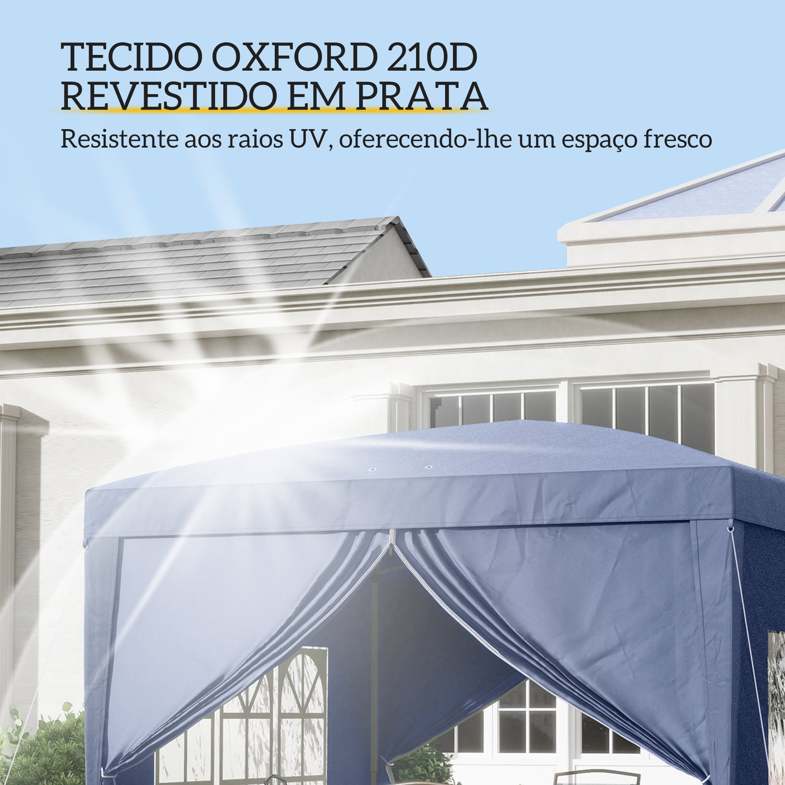 Tenda de jardim com paredes laterais amovíveis janelas porta com zíper e bolsa de transporte 295x295x195-258 cm azul