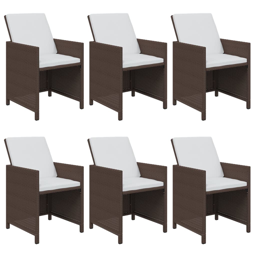 7 Pcs conjunto jantar p/ jardim c/ almofadões vime PE castanho