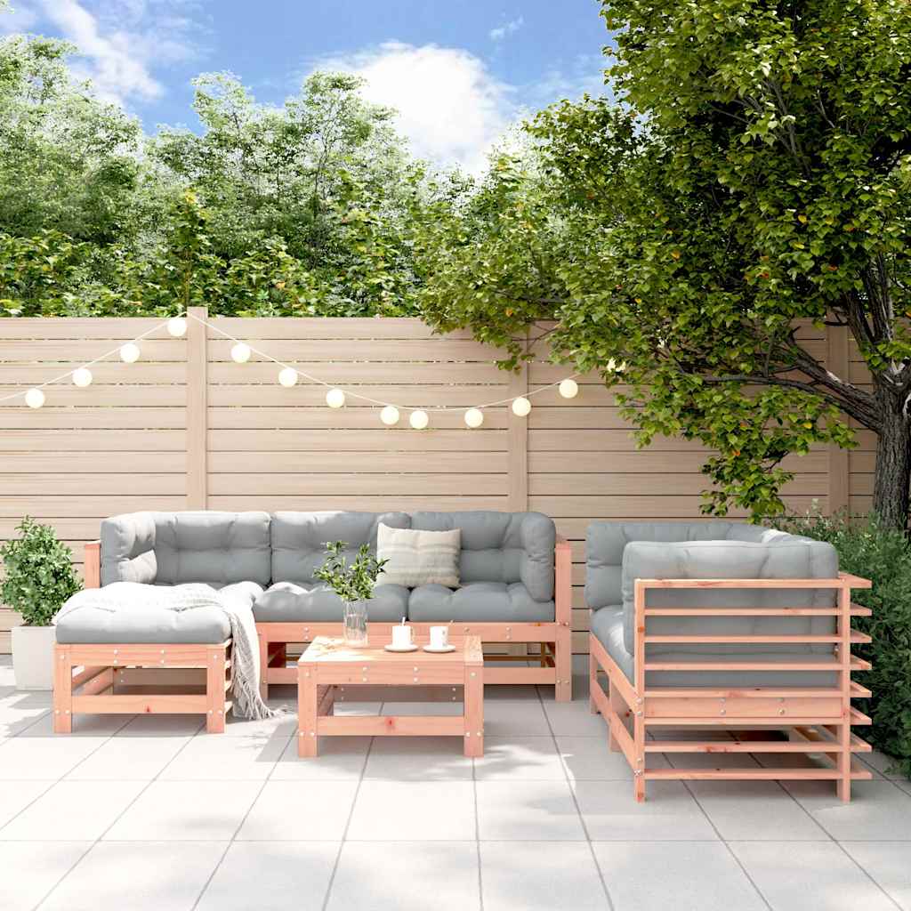 7 Pcs conjunto lounge de jardim madeira de douglas maciça