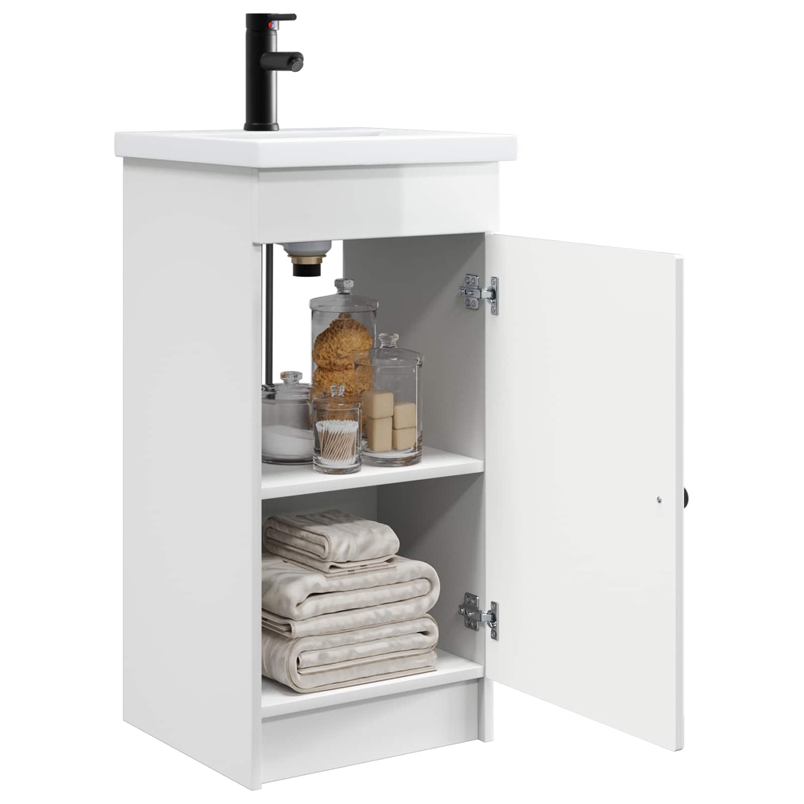 Gabinete de banheiro com pia branco brilhante 42 x 40 x 84,5 cm