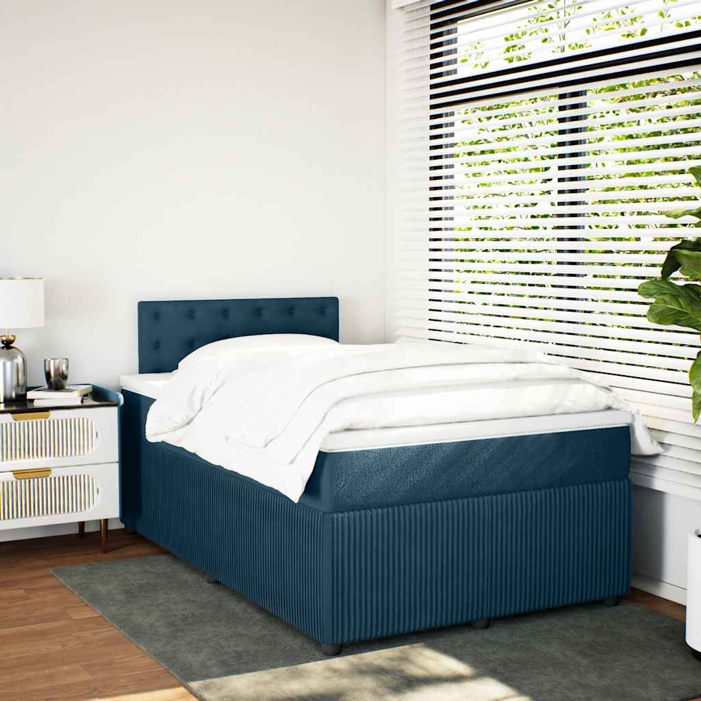 Cama boxspring com colchão 120x200 cm veludo azul