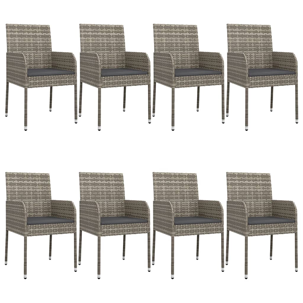9 Pcs conjunto jantar jardim c/ almofadões vime PE preto/cinza