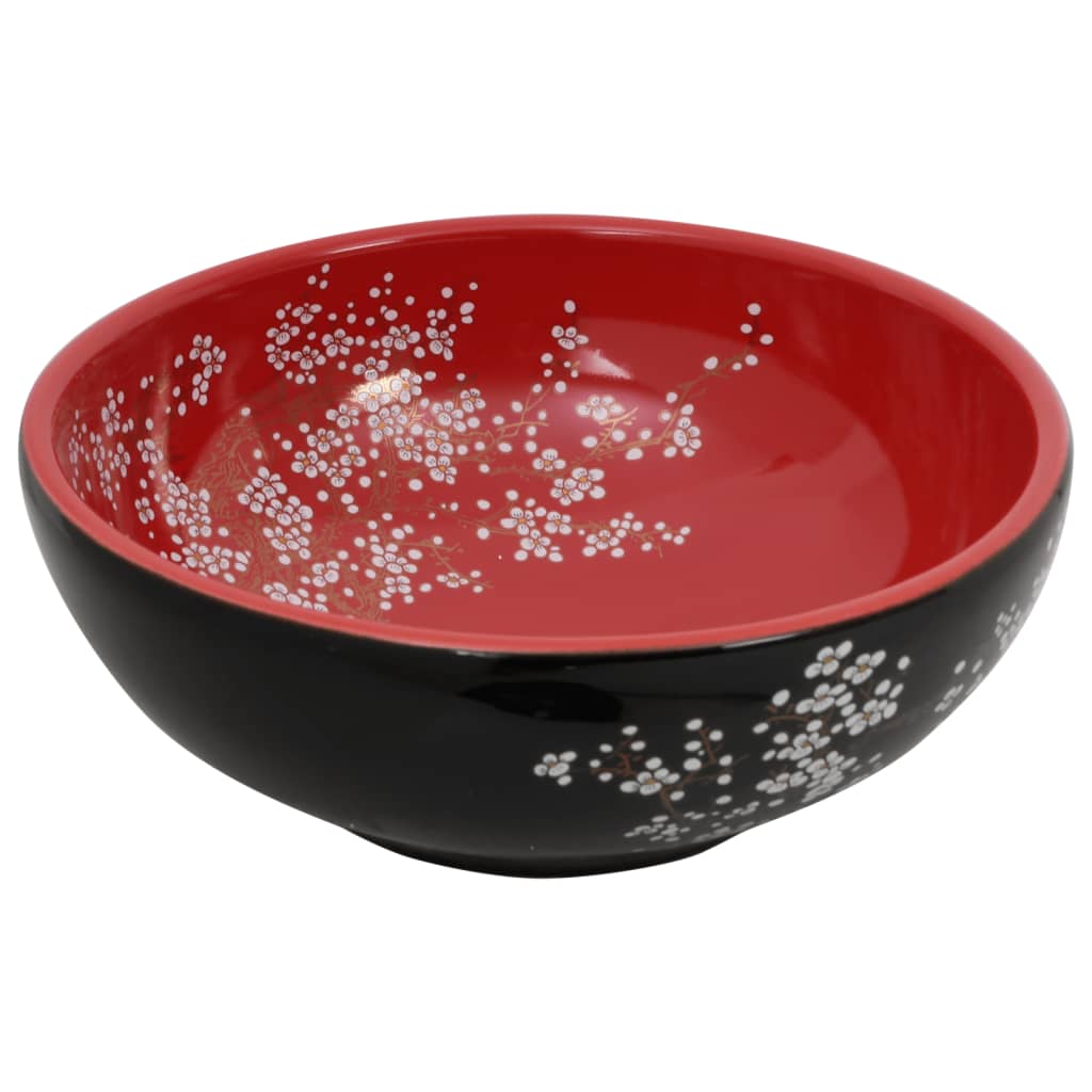 Lavatório de bancada redondo φ41x14 cm cerâmica preto/vermelho