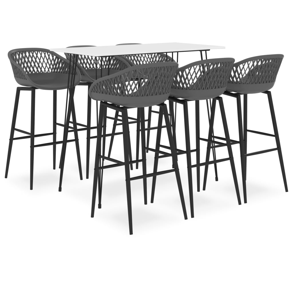 7 Pcs conjunto de bar branco e cinzento