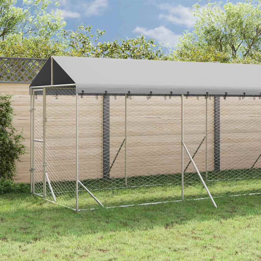 Canil de exterior com teto 2x10x2,5 m aço galvanizado prateado