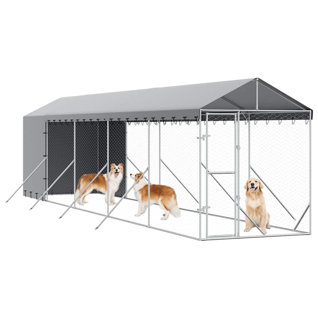 Canil de exterior com teto 2x10x2,5 m aço galvanizado prateado