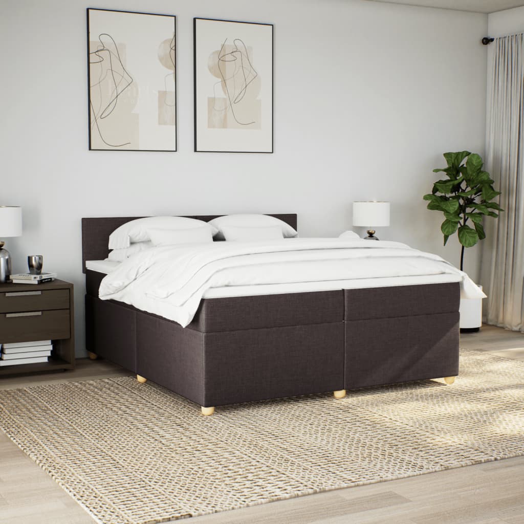 Cama com molas/colchão 200x200 cm tecido castanho-escuro