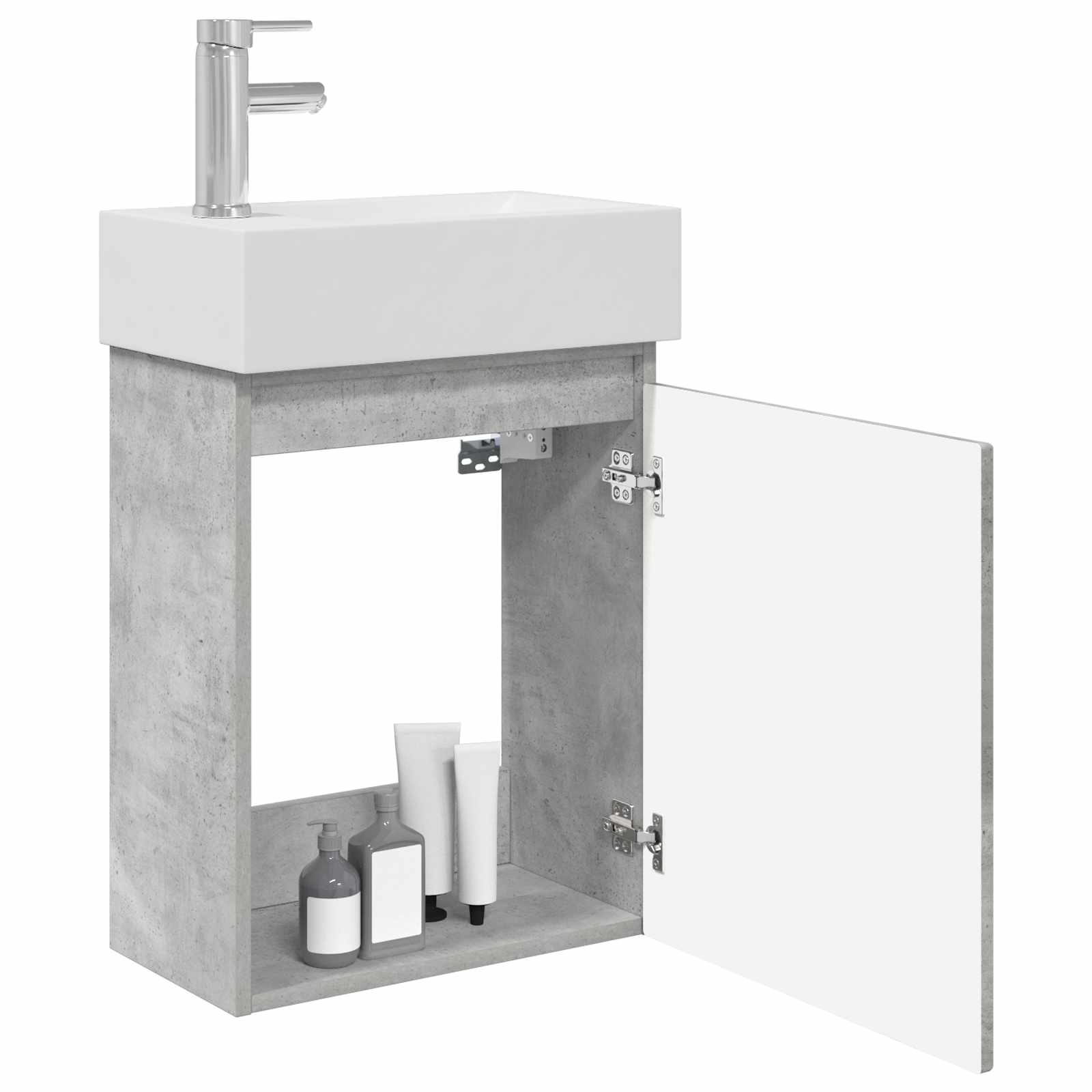 Conjunto de móveis de banheiro com torneira cinzento cimento