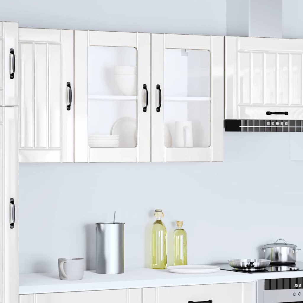 Armário parede de cozinha porta vidro lucca branco brilhante