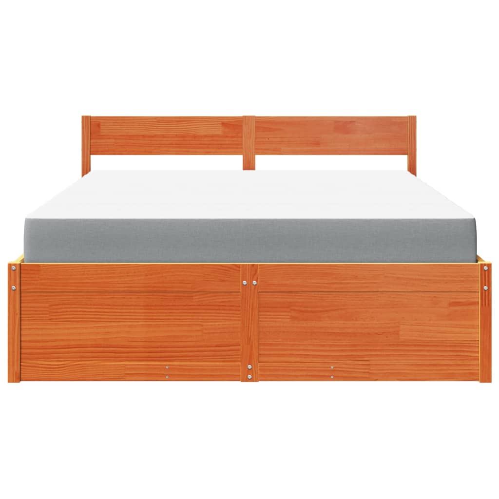Cama com gavetas e colchão 160x200 cm pinho maciço castanho-mel