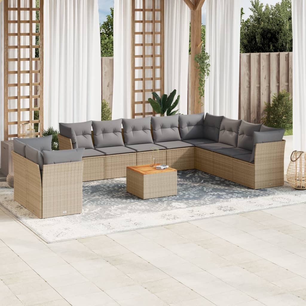 11 Pcs conjunto sofás de jardim c/ almofadões vime PE bege