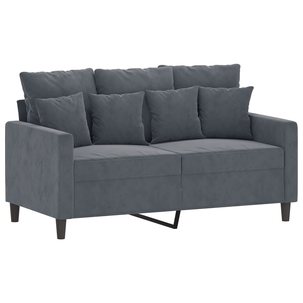2 Pcs conjunto de sofás com almofadões veludo cinzento-escuro