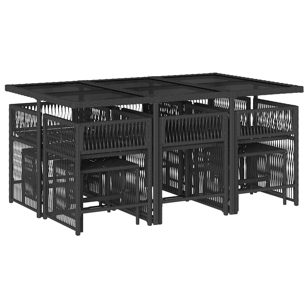 11 Pcs conjunto de jantar p/ jardim c/ almofadões vime PE preto