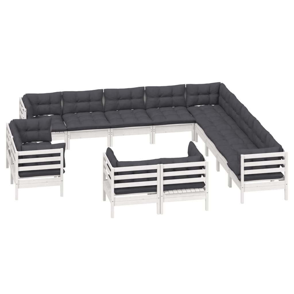13 Pcs conj. lounge de jardim c/ almofadões pinho maciço branco