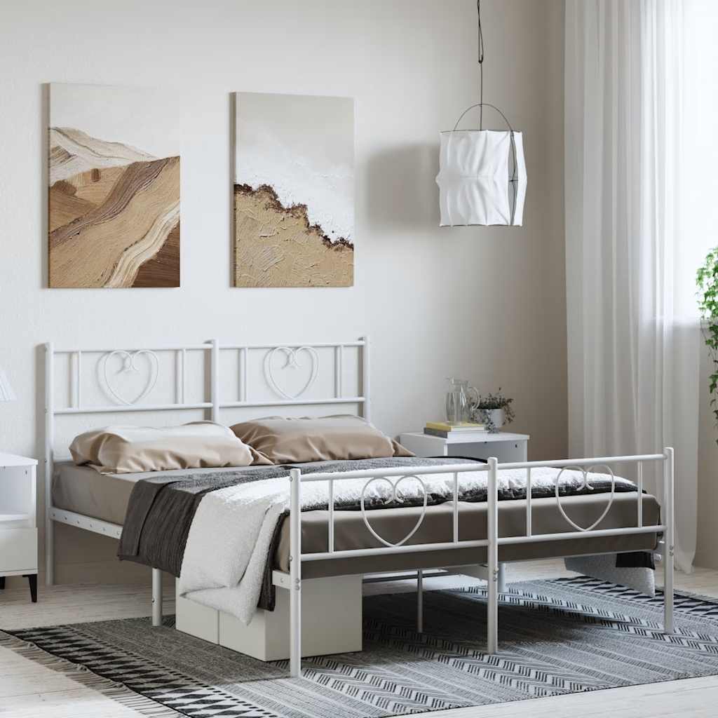 Estrutura de cama com cabeceira e pés 135x190 cm metal branco