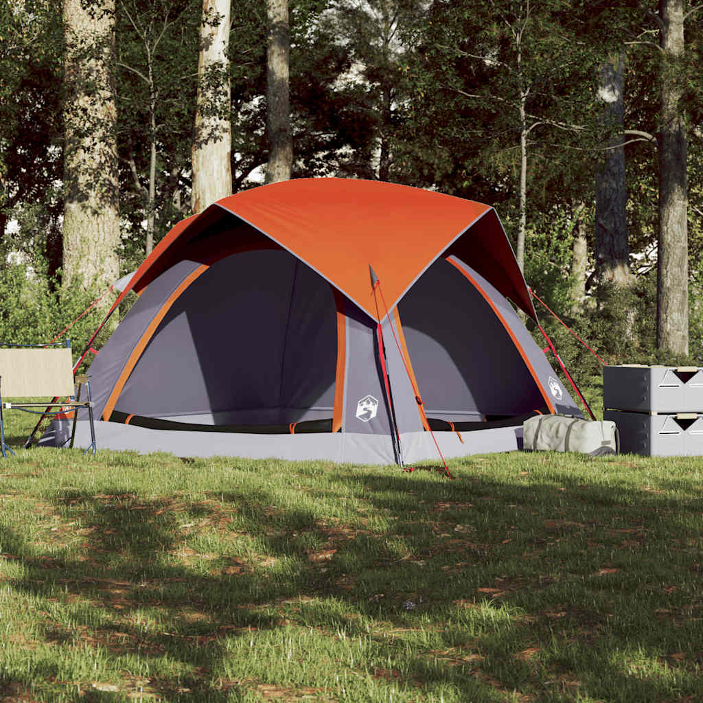 Tenda de campismo cabana p/ 4 pessoas impermeável cinza/laranja