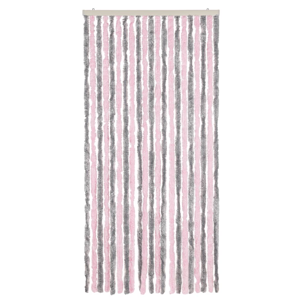Cortina anti-insetos 90x200 cm chenille cinza-prateado e rosa