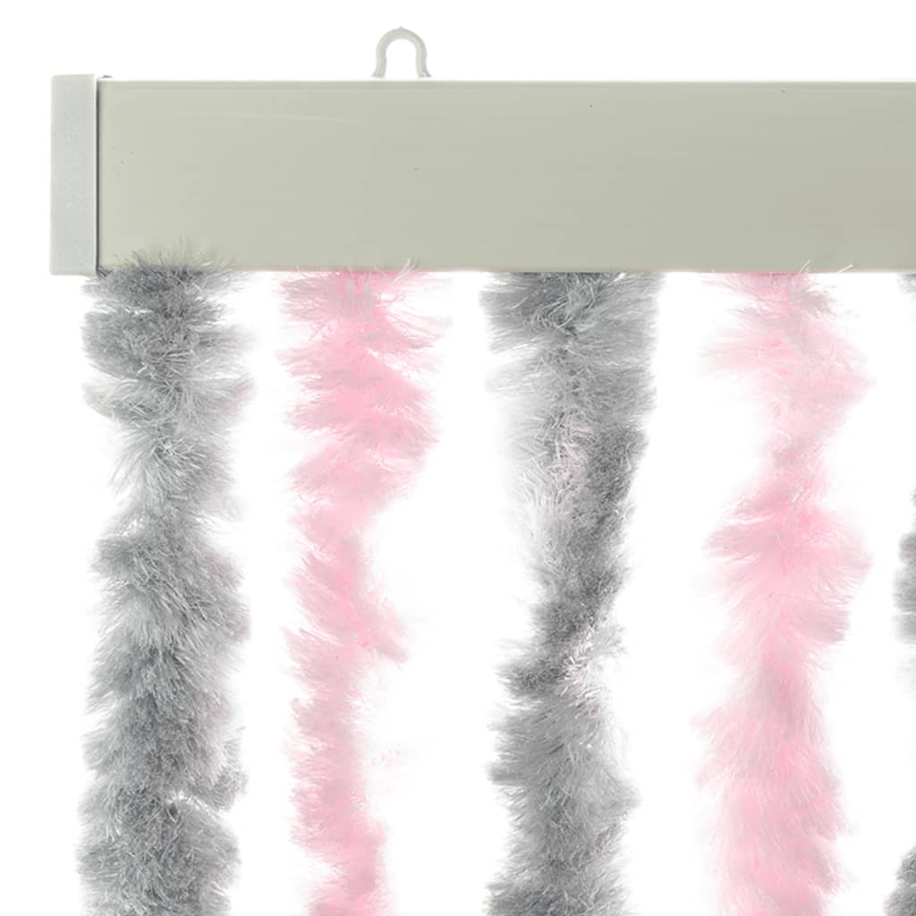 Cortina anti-insetos 90x200 cm chenille cinza-prateado e rosa