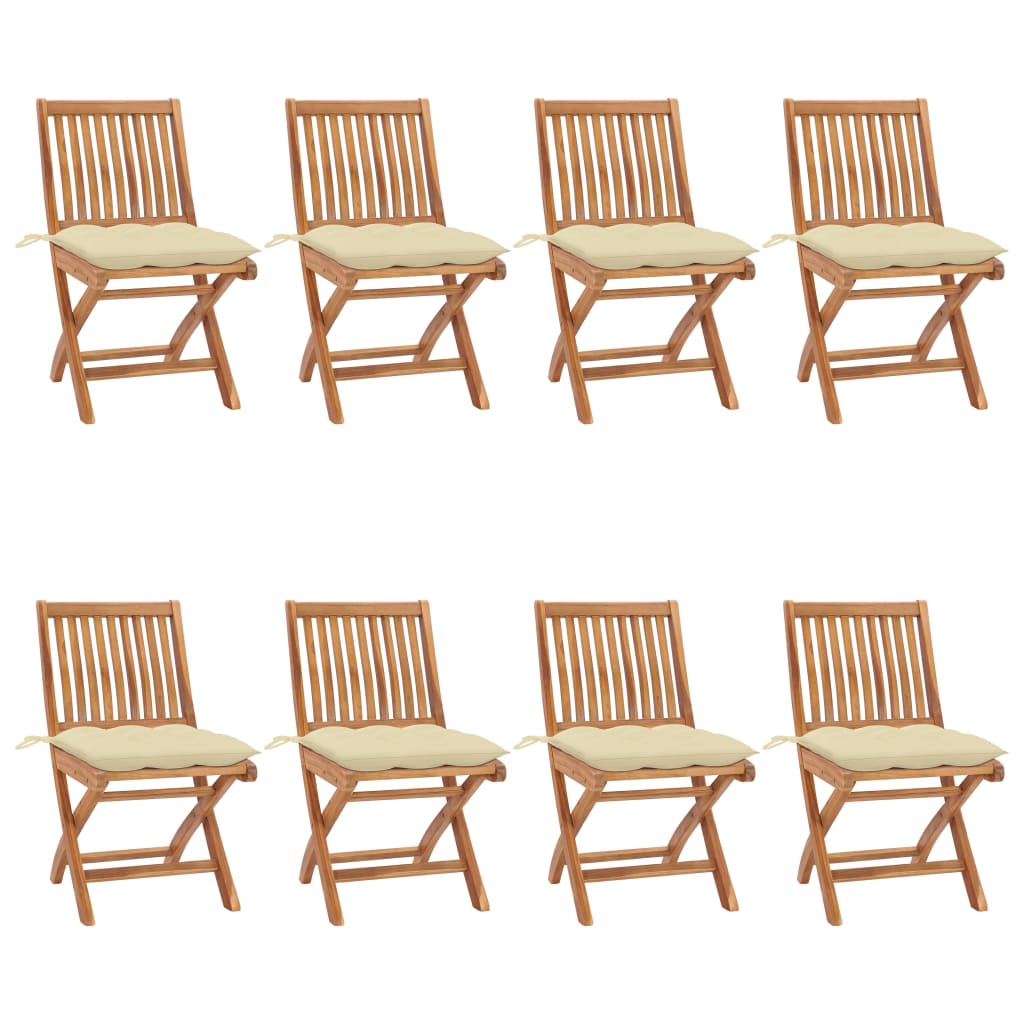 Cadeiras de jardim dobráveis c/ almofadões 8 pcs teca maciça