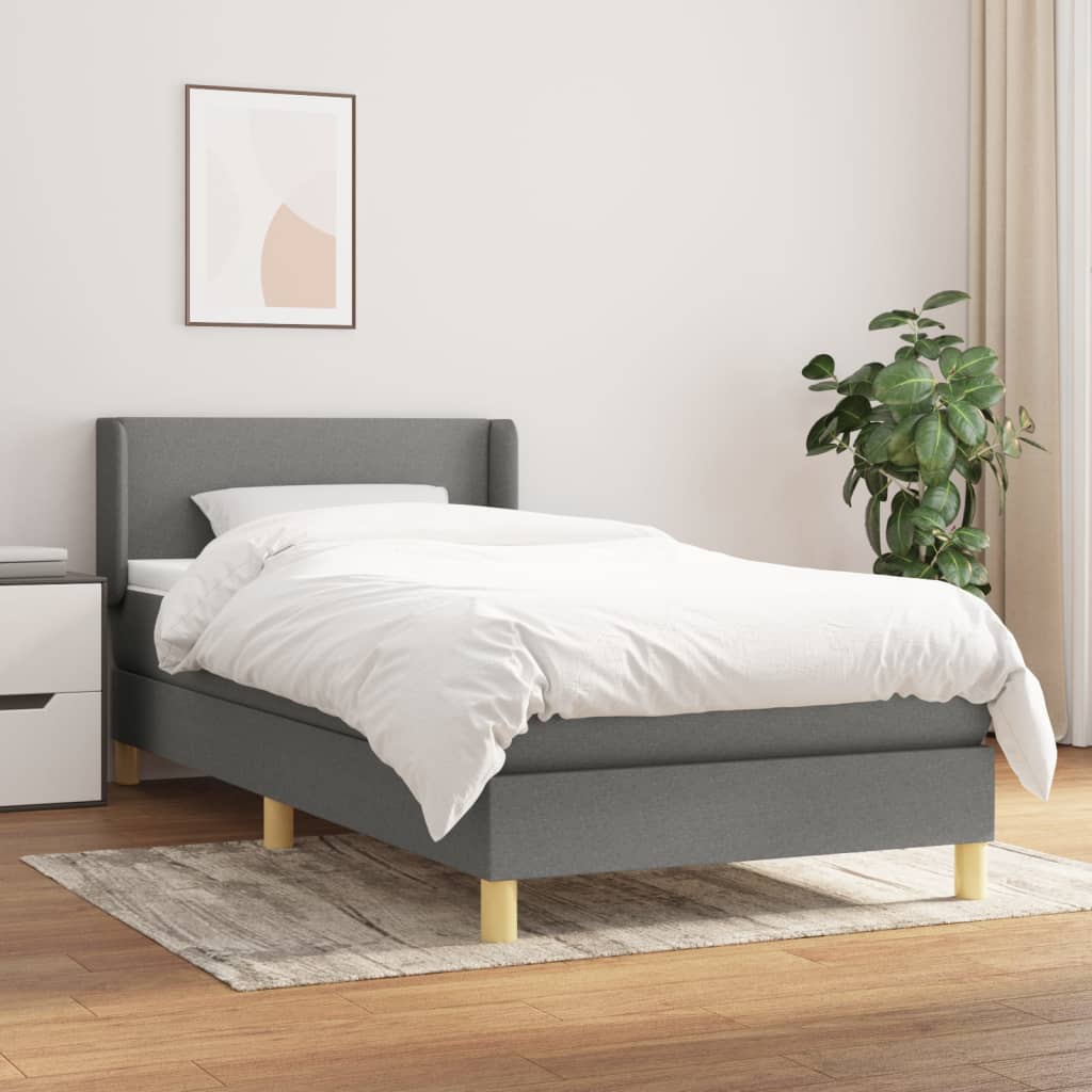 Cama com molas/colchão 90x190 cm tecido cinza-escuro