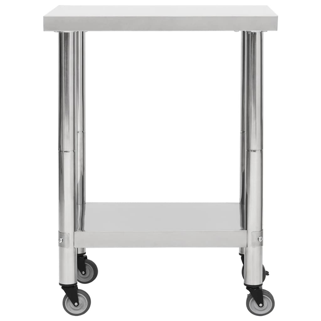 Mesa de trabalho de cozinha com rodas aço inoxidável 80x45x85cm