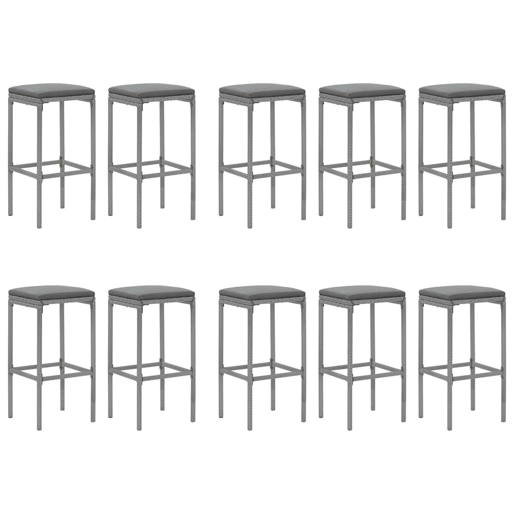11 Pcs conjunto de bar p/ jardim c/ almofadões vime PE cinzento