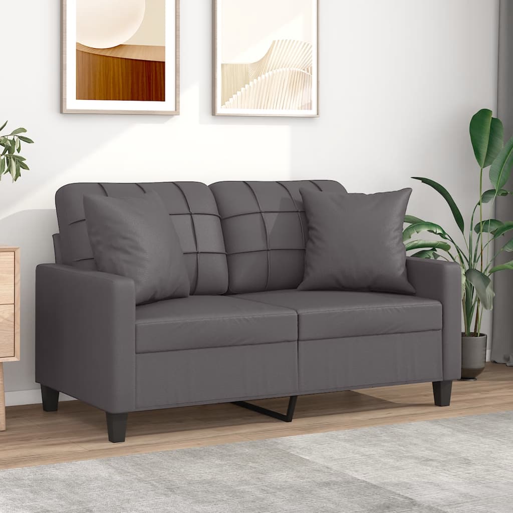 Sofá 2 lugares + almofadas decorativas 120cm couro artif. cinza