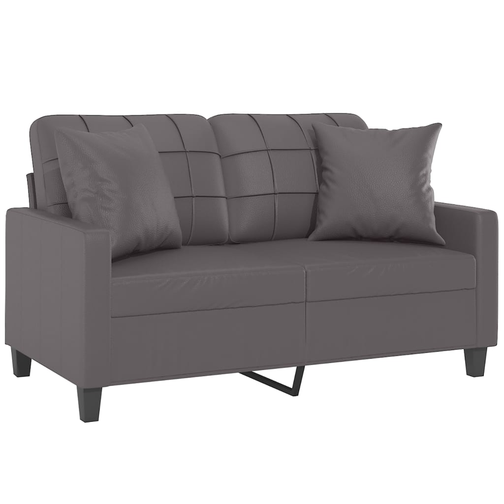 Sofá 2 lugares + almofadas decorativas 120cm couro artif. cinza