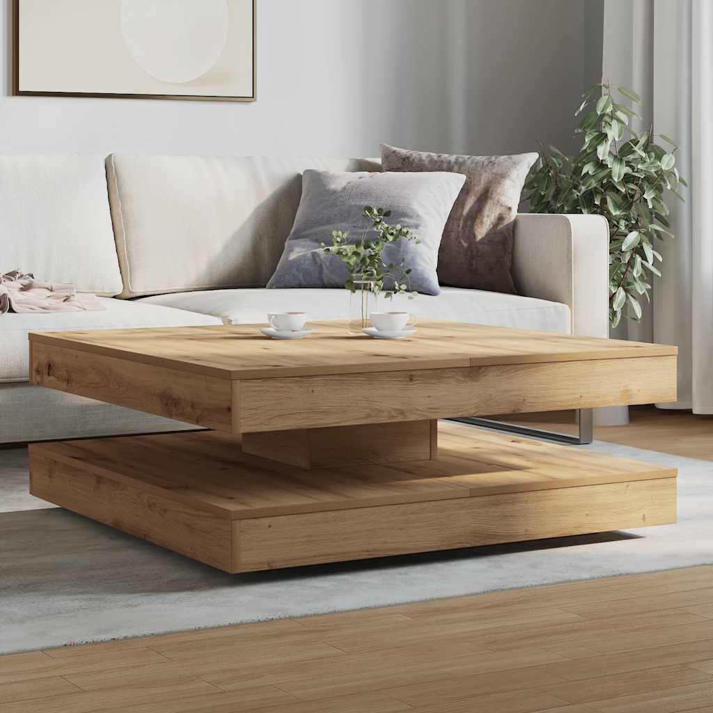 Mesa centro rotativa a 360graus 90x90x34,5cm carvalho artisiano